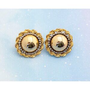 Vintage Golden Rope-chained Sphere Gold Tone Clip On Earrings - J19